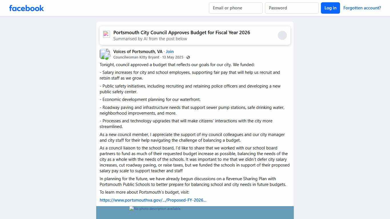 Voices of Portsmouth, VA Tonight, council approved a budget that reflects our goals for our city Facebook